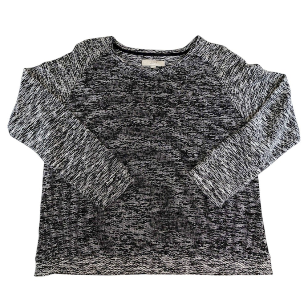 LOFT Womens Space Dye Raglan Sleeve Crew Neck Knit Sweater Black White XL